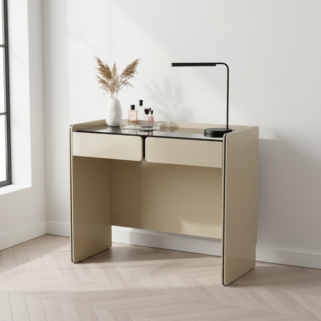 Modern Minimalist E1 MDF Rectangular Makeup Vanity With 2 Drawers &amp; Raised Edge - Bedroom Storage Desk