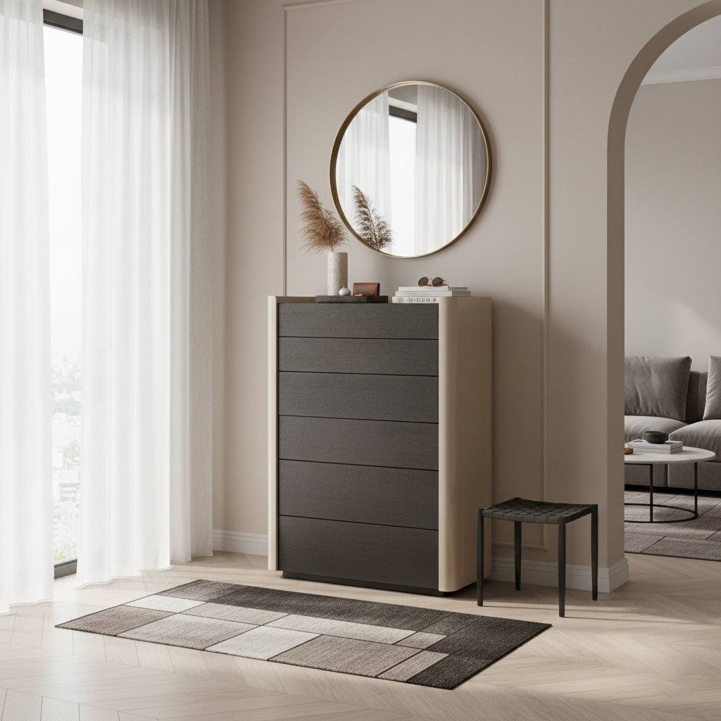 Cabinet de rangement rectangulaire minimaliste moderne avec 6 tiroirs - Organisateur de commode en MDF E1 pour salon 