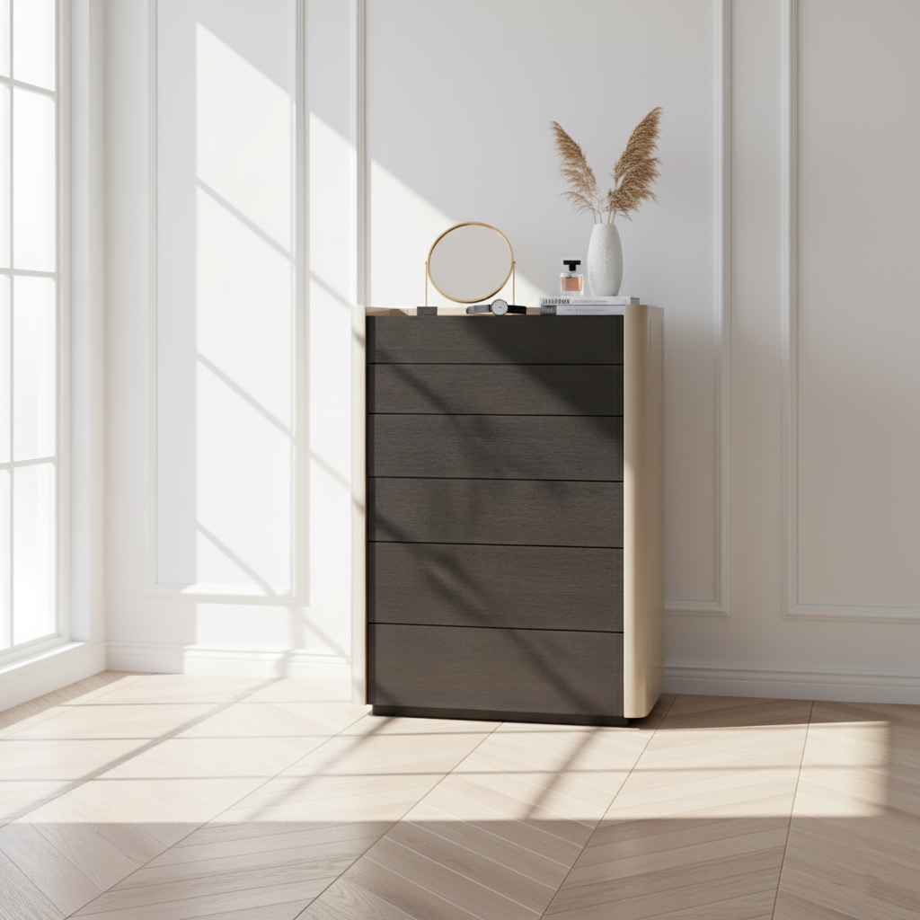 Cabinet de rangement rectangulaire minimaliste moderne avec 6 tiroirs - Organisateur de commode en MDF E1 pour salon 
