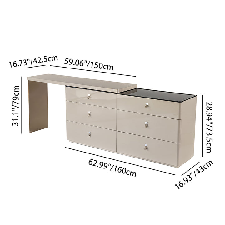 Moderner E1 MDF Aufbewahrungsschrank mit verstellbarer Länge und 6 Schubladen - Minimalistischer rechteckiger Schminktisch für Schlafzimmer &amp; Home Office 