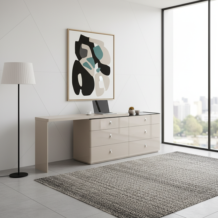 Moderner E1 MDF Aufbewahrungsschrank mit verstellbarer Länge und 6 Schubladen - Minimalistischer rechteckiger Schminktisch für Schlafzimmer &amp; Home Office 
