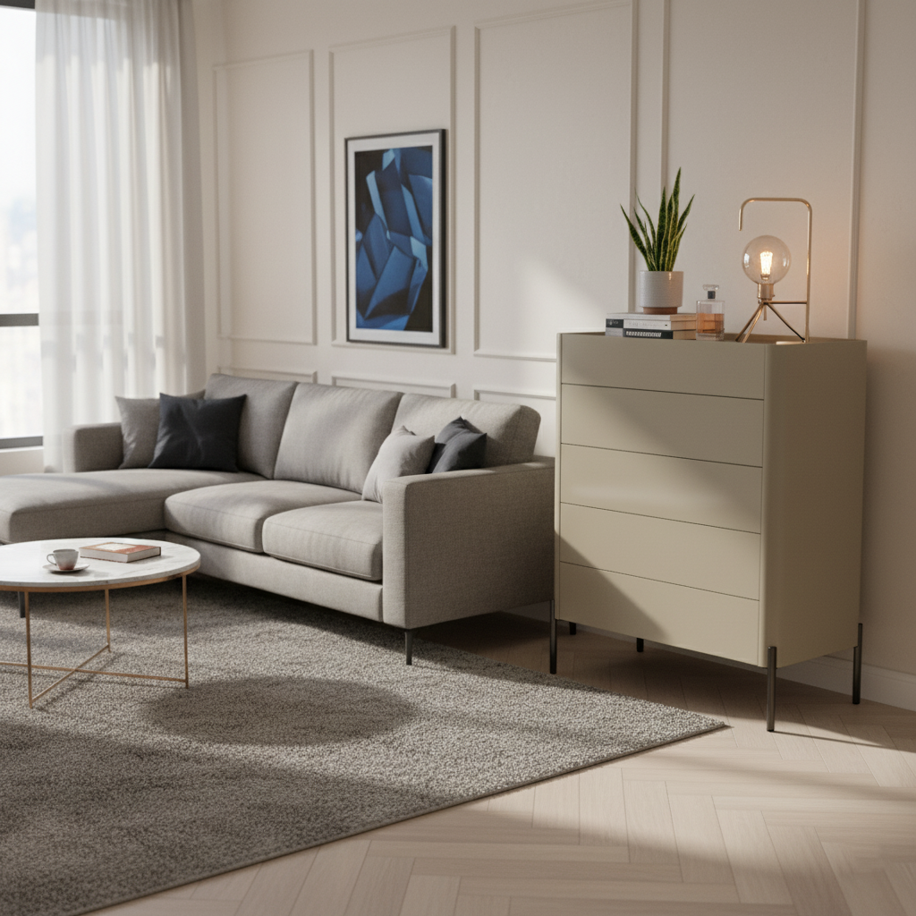 Modern Minimalist E1 MDF Storage Cabinet With Carbon Steel High Legs 5/6-Drawer For Bedroom &amp; Living Room Organization