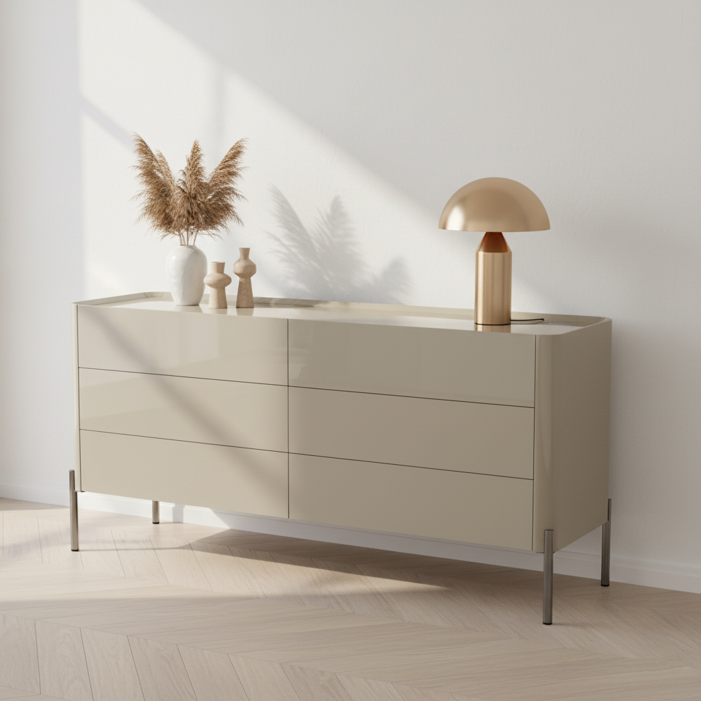 Modern Minimalist E1 MDF Storage Cabinet With Carbon Steel High Legs 5/6-Drawer For Bedroom &amp; Living Room Organization