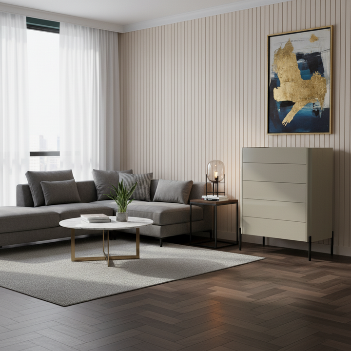 Modern Minimalist E1 MDF Storage Cabinet With Carbon Steel High Legs 5/6-Drawer For Bedroom &amp; Living Room Organization