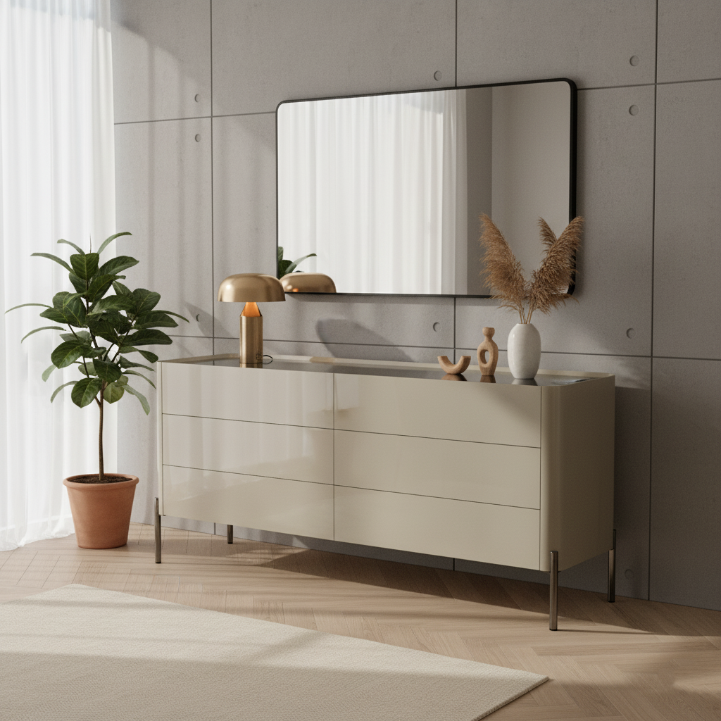 Modern Minimalist E1 MDF Storage Cabinet With Carbon Steel High Legs 5/6-Drawer For Bedroom &amp; Living Room Organization
