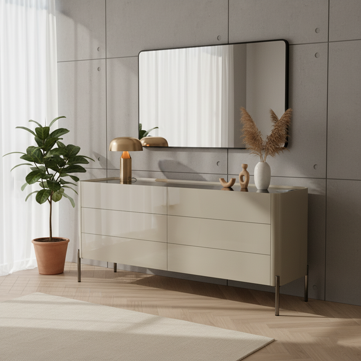 Modern Minimalist E1 MDF Storage Cabinet With Carbon Steel High Legs 5/6-Drawer For Bedroom &amp; Living Room Organization