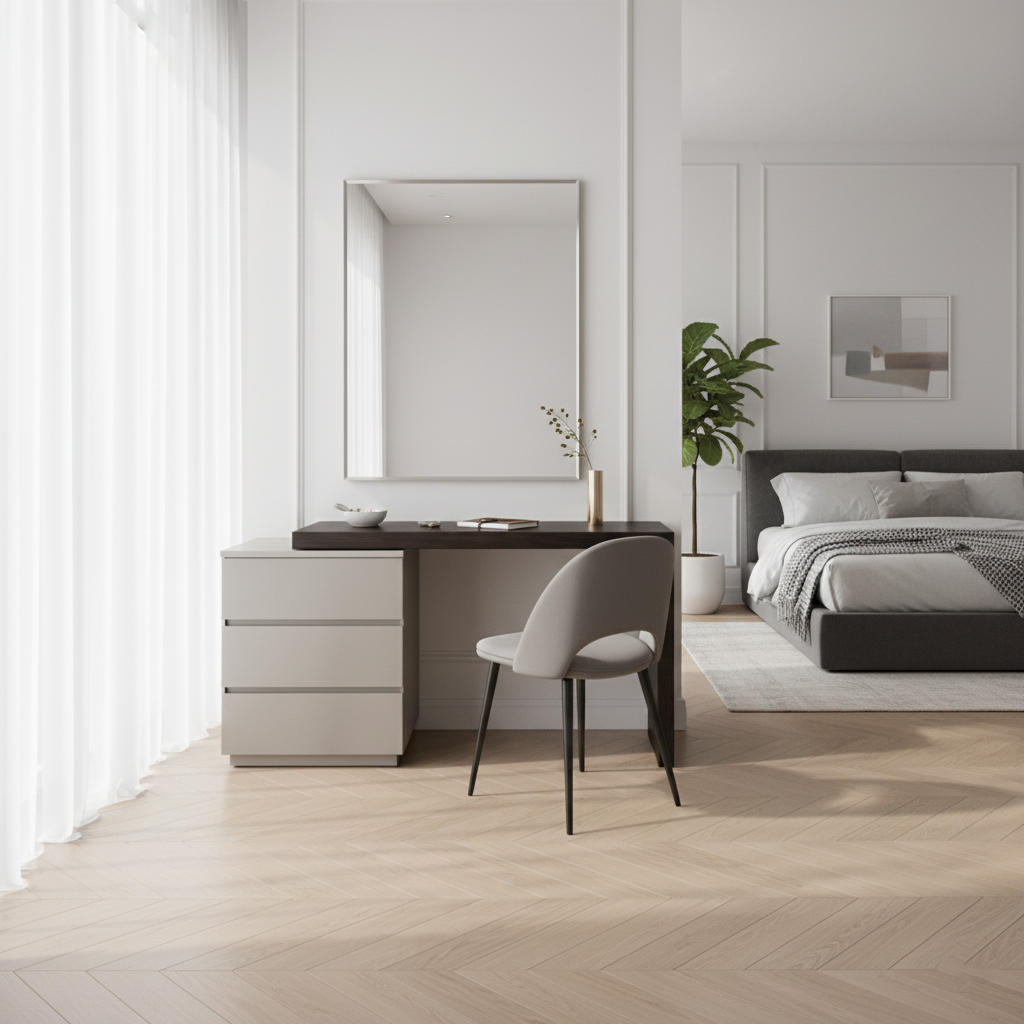 Modern Minimalist E1 MDF Makeup Vanity With 3/6-Drawer Storage Cabinet For Bedroom