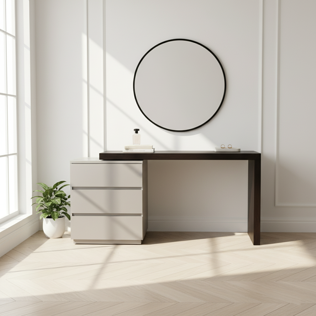 Modern Minimalist E1 MDF Makeup Vanity With 3/6-Drawer Storage Cabinet For Bedroom