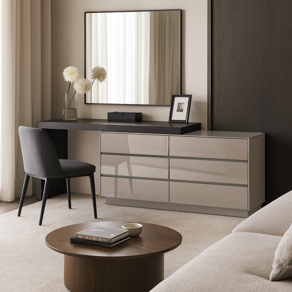 Modern Minimalist E1 MDF Makeup Vanity With 3/6-Drawer Storage Cabinet For Bedroom