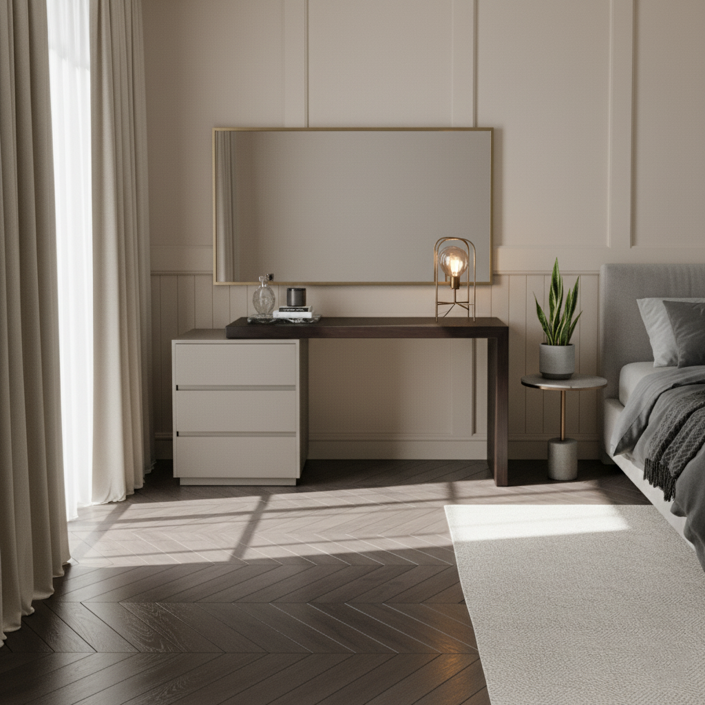 Modern Minimalist E1 MDF Makeup Vanity With 3/6-Drawer Storage Cabinet For Bedroom