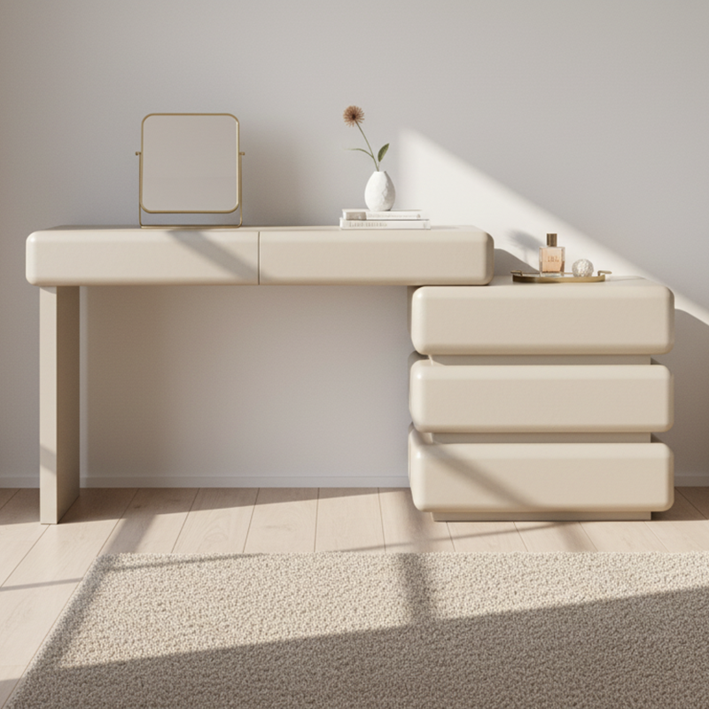 Modern Minimalist Khaki Makeup Vanity With 5/8-Drawer Chest - Solid Wood Plywood Dresser &amp; Makeup Desk For Bedroom