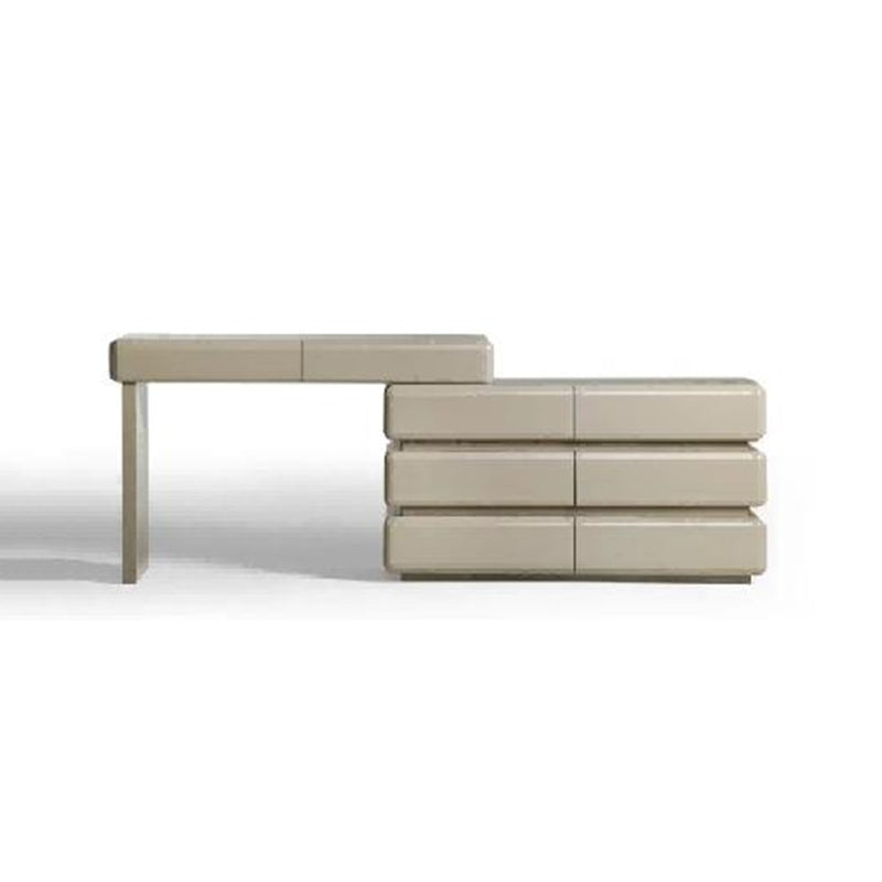 Modern Minimalist Khaki Makeup Vanity With 5/8-Drawer Chest - Solid Wood Plywood Dresser &amp; Makeup Desk For Bedroom