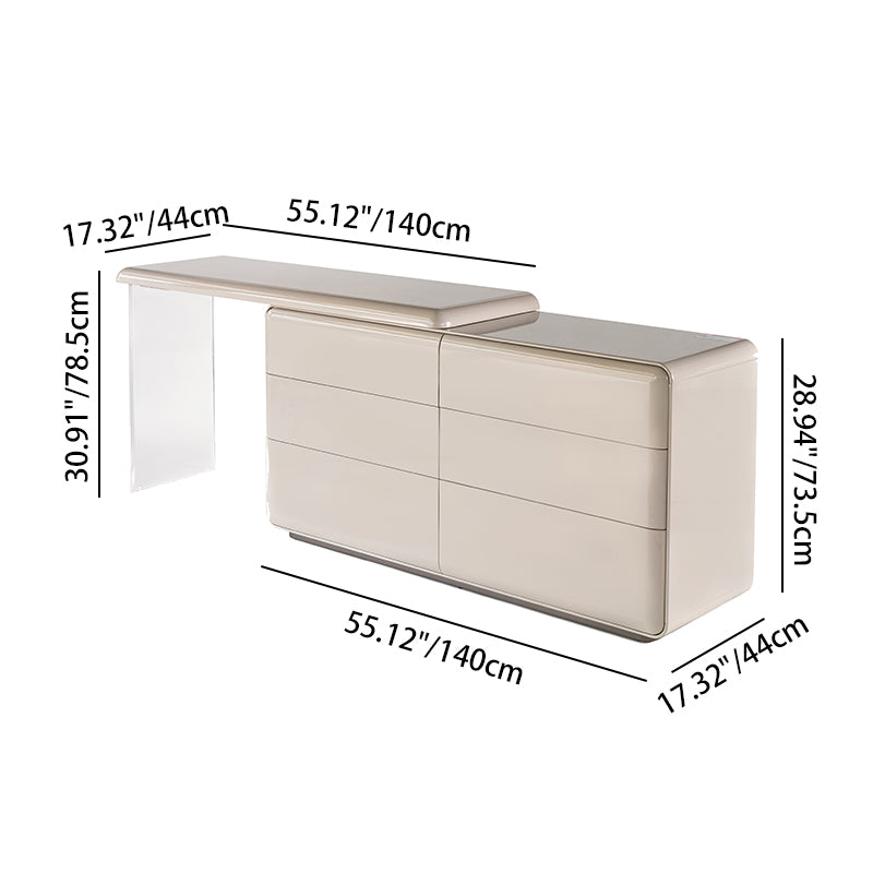 Modern Minimalist Khaki Makeup Vanity With Acrylic Legs &amp; 6-Drawer Storage Cabinet - E1 MDF Makeup Desk For Bedroom