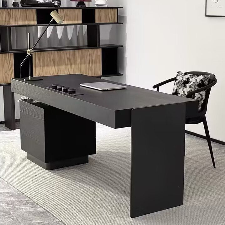 Moderner minimalistischer rechteckiger Schreibtisch aus Eichenholz mit kabellosem Laden & 5 Schubladen für Schlafzimmer & Home Office 