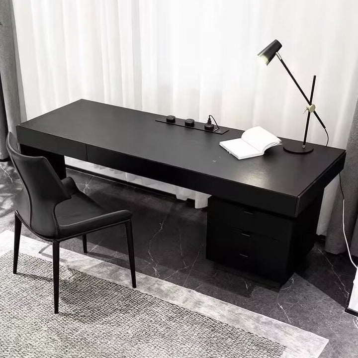 Moderner minimalistischer rechteckiger Schreibtisch aus Eichenholz mit kabellosem Laden & 5 Schubladen für Schlafzimmer & Home Office 