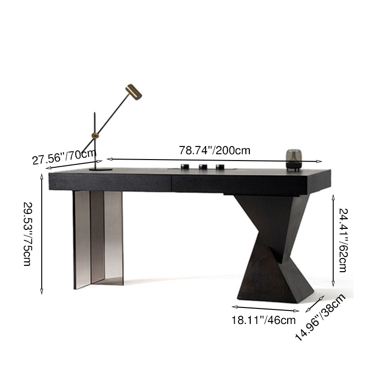 Bureau rectangulaire moderne minimaliste en chêne et acrylique avec charge sans fil et prise pour chambre et bureau à domicile 