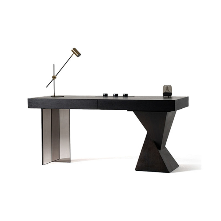 Bureau rectangulaire moderne minimaliste en chêne et acrylique avec charge sans fil et prise pour chambre et bureau à domicile 