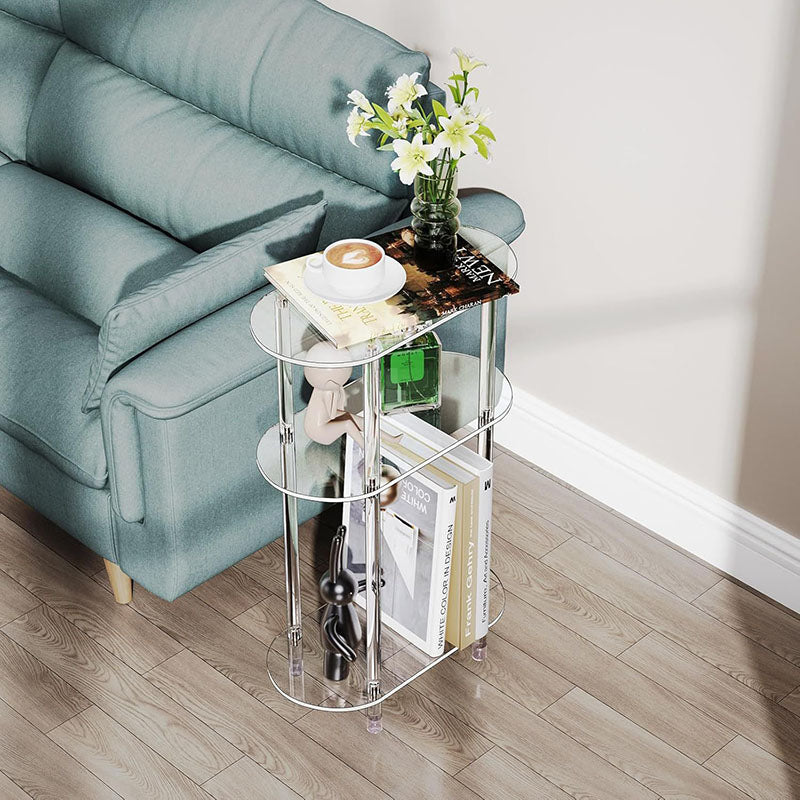 Modern Minimalist Acrylic Oval Rectangular Side Table With 2/3-Tier Storage For Living Room