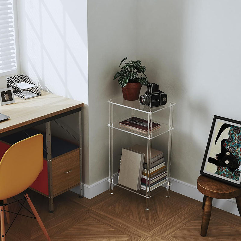Modern Minimalist Acrylic Oval Rectangular Side Table With 2/3-Tier Storage For Living Room