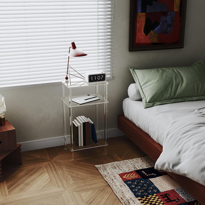 Modern Minimalist Acrylic Oval Rectangular Side Table With 2/3-Tier Storage For Living Room