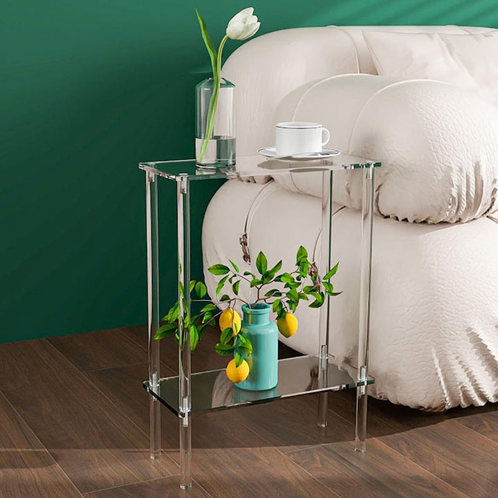 Modern Minimalist Acrylic Oval Rectangular Side Table With 2/3-Tier Storage For Living Room