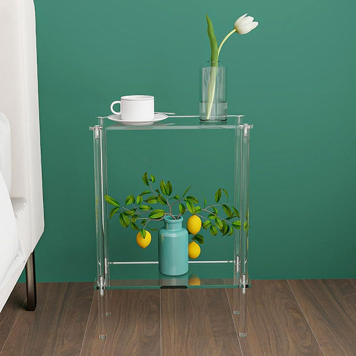 Modern Minimalist Acrylic Oval Rectangular Side Table With 2/3-Tier Storage For Living Room