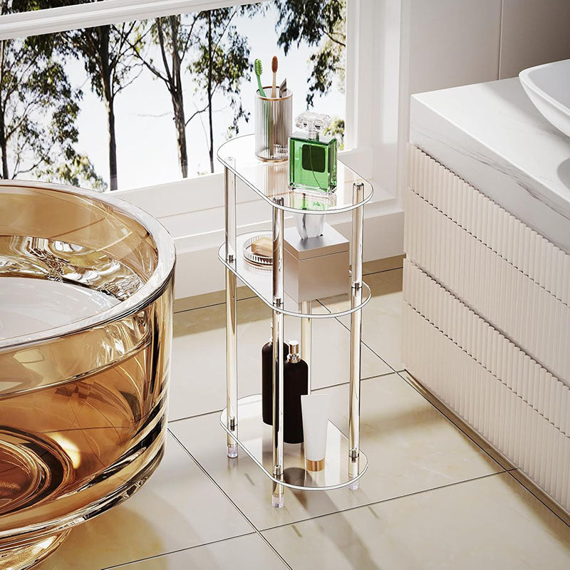 Modern Minimalist Acrylic Oval Rectangular Side Table With 2/3-Tier Storage For Living Room