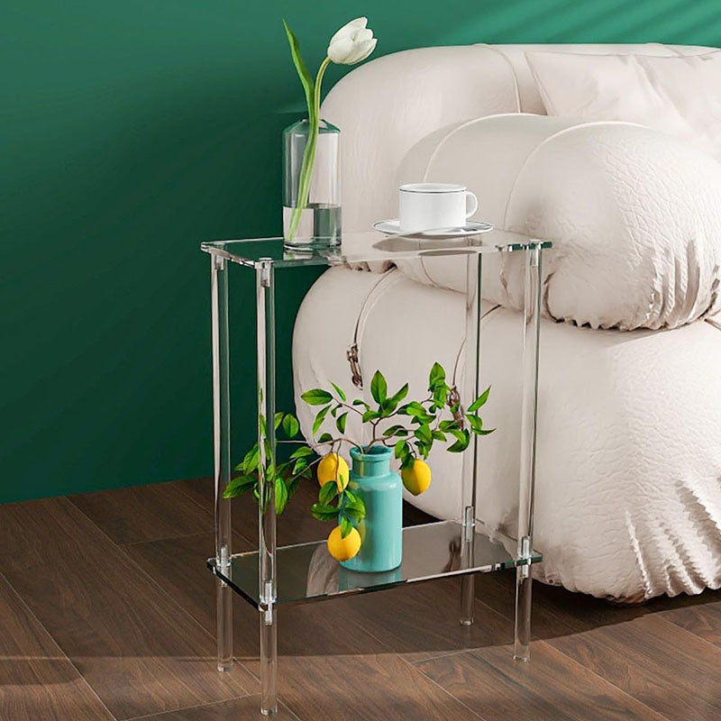 Modern Minimalist Acrylic Oval Rectangular Side Table With 2/3-Tier Storage For Living Room
