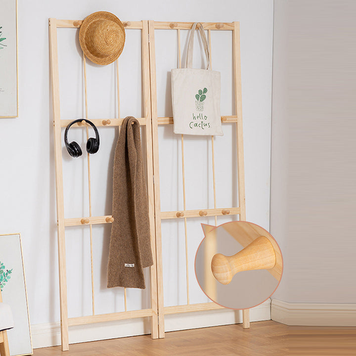 Modern Minimalist Pine Rectangular Floor Coat Rack - Hall Tree With 9/18 Hooks For Bedroom