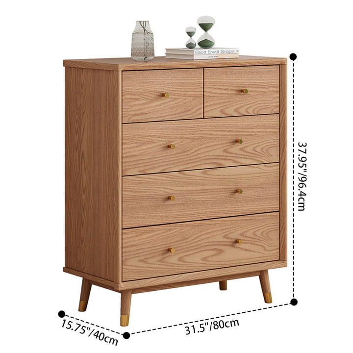 Meuble de rangement rectangulaire contemporain en bois massif nordique, 5/6 tiroirs, pour salon 