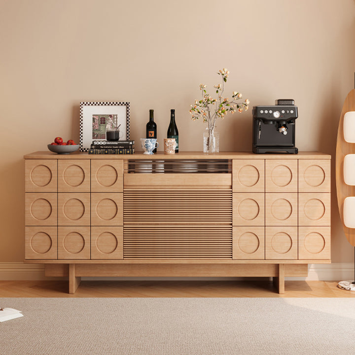 Modern Mid-Century Solid Wood & Plywood Geometric Drawer Fronts Storage Cabinet With 2 Cabinets 3 Drawers For Dining & Living Room