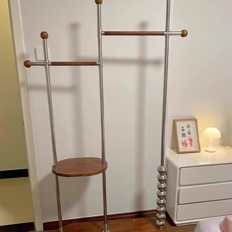 Arbre d’entrée ovale autoportant moderne minimaliste en acier inoxydable/acier carbone et contreplaqué, avec double barre de suspension pour chambre 