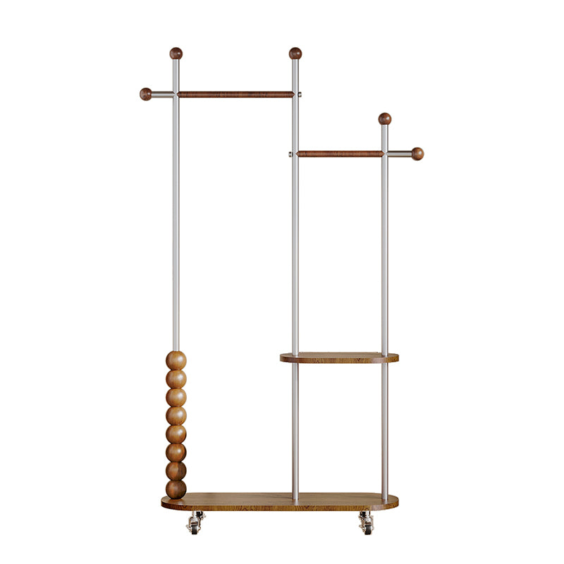Arbre d’entrée ovale autoportant moderne minimaliste en acier inoxydable/acier carbone et contreplaqué, avec double barre de suspension pour chambre 