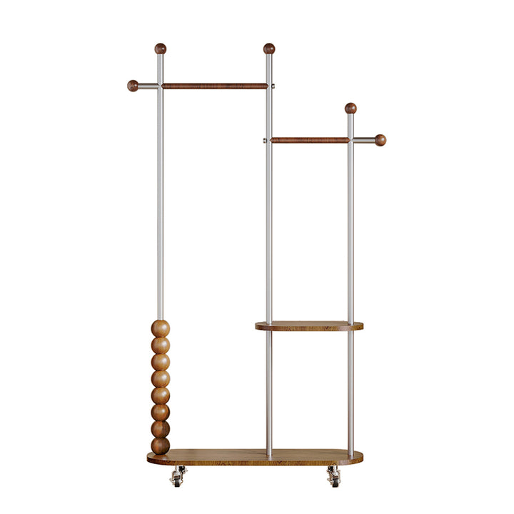 Arbre d’entrée ovale autoportant moderne minimaliste en acier inoxydable/acier carbone et contreplaqué, avec double barre de suspension pour chambre 
