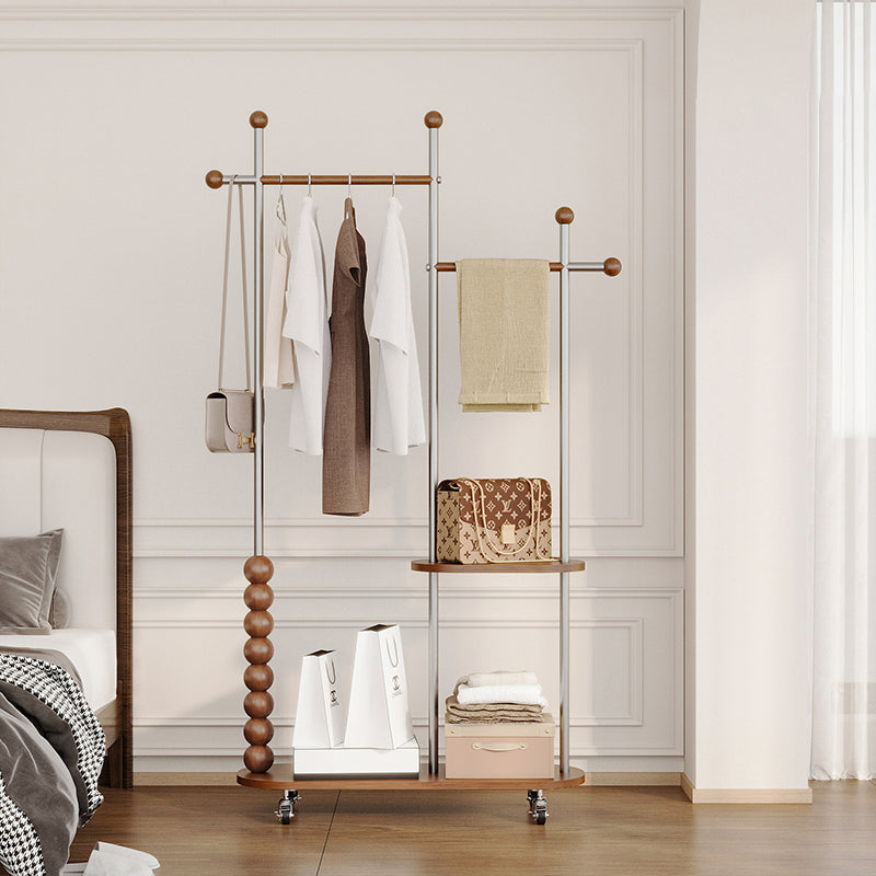 Arbre d’entrée ovale autoportant moderne minimaliste en acier inoxydable/acier carbone et contreplaqué, avec double barre de suspension pour chambre 
