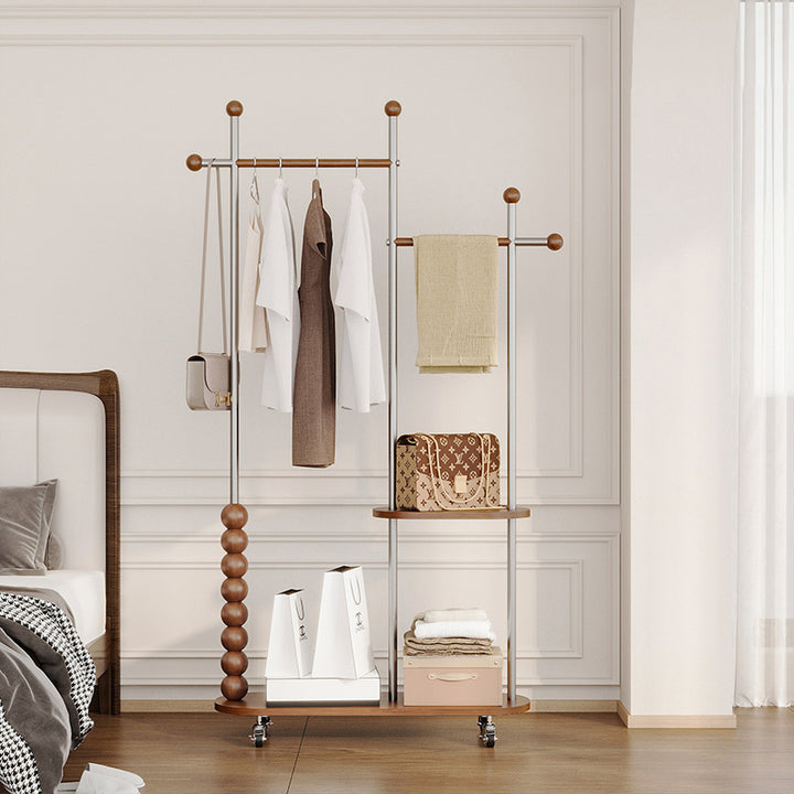 Arbre d’entrée ovale autoportant moderne minimaliste en acier inoxydable/acier carbone et contreplaqué, avec double barre de suspension pour chambre 