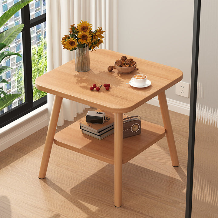 Modern Minimalist MDF Rounded-Corner Square Side Table 2-Tier For Living Room
