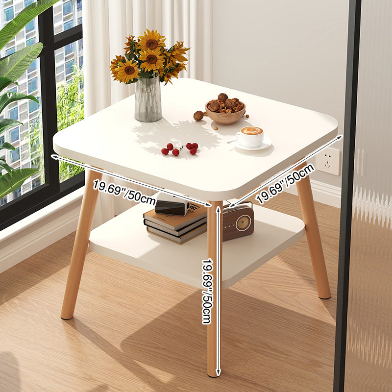 Mesa Auxiliar Cuadrada de Esquina Redondeada Minimalista Moderna de MDF de 2 Niveles para Sala de Estar 