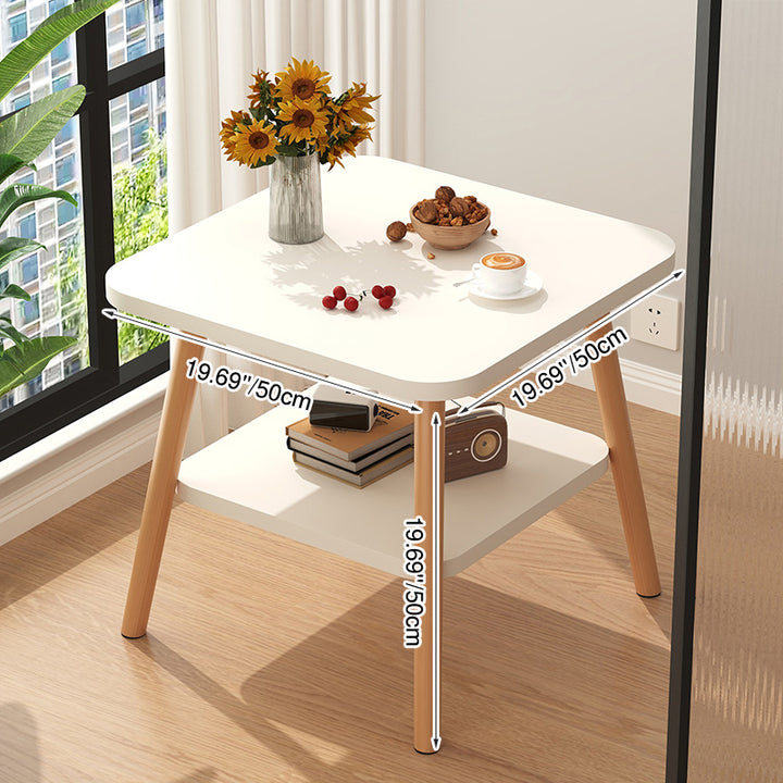 Modern Minimalist MDF Rounded-Corner Square Side Table 2-Tier For Living Room