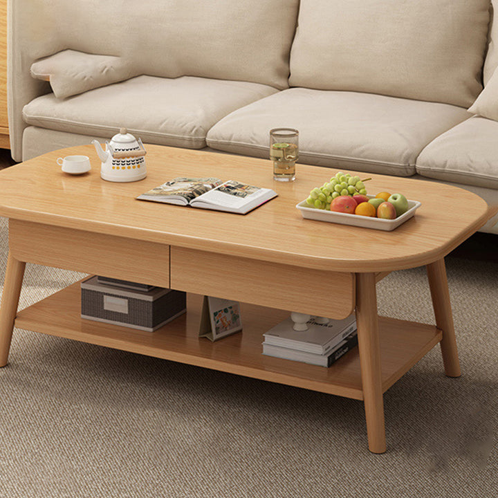 Moderner minimalistischer Couchtisch aus Eco Board in abgerundet rechteckiger Form mit 2 Schubladen für das Wohnzimmer 