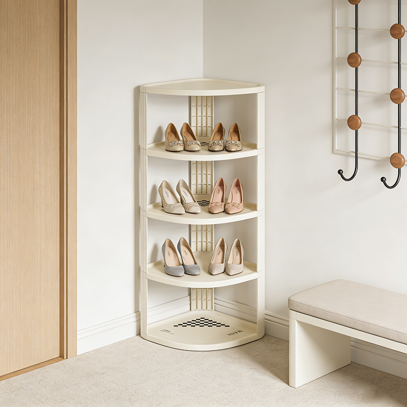 Modern Minimalist Plastic Rounded Square Corner Shelf Unit With 2-Tier For Entryway &amp; Living Room &amp; Bathroom