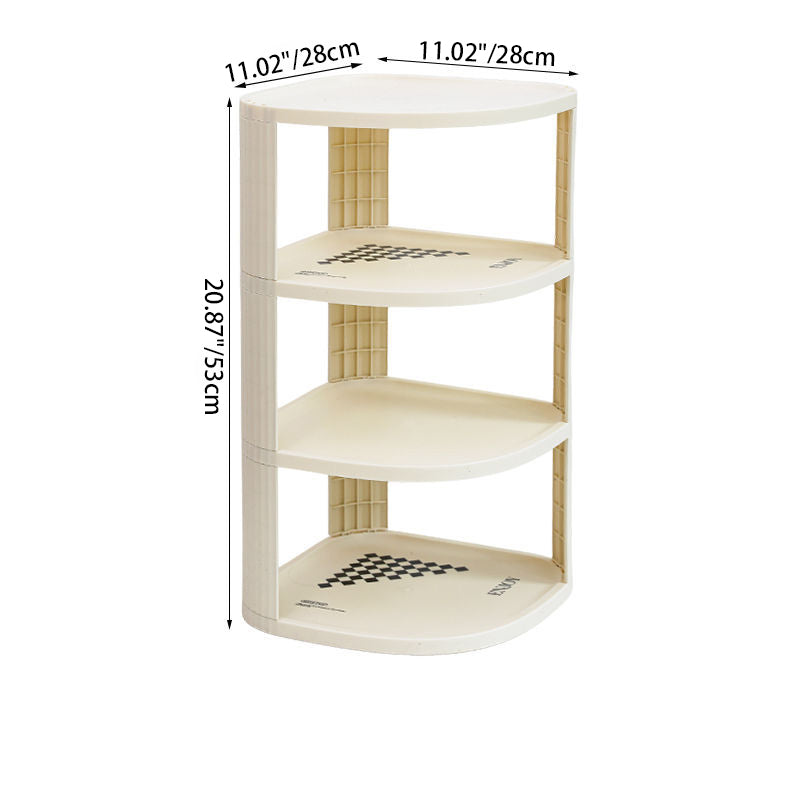Modern Minimalist Plastic Rounded Square Corner Shelf Unit With 2-Tier For Entryway &amp; Living Room &amp; Bathroom