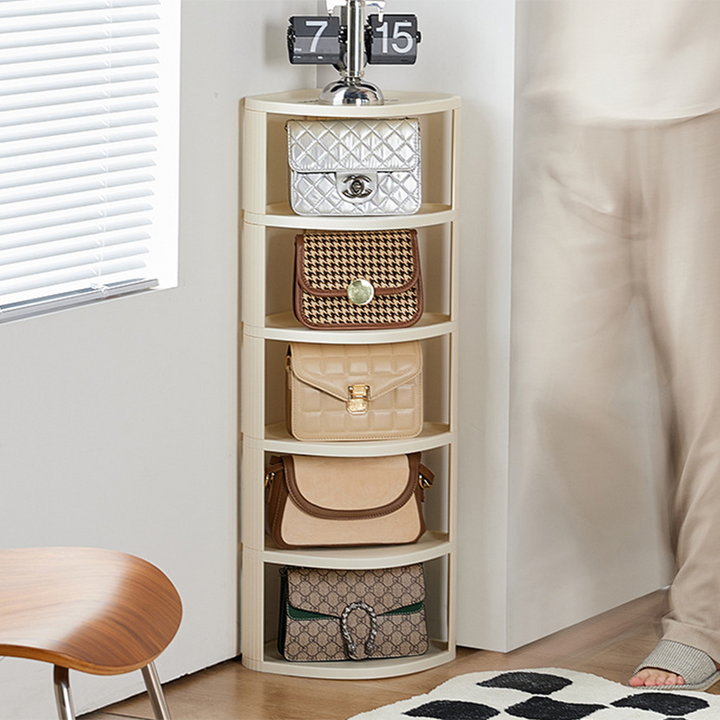 Modern Minimalist Plastic Rounded Square Corner Shelf Unit With 2-Tier For Entryway &amp; Living Room &amp; Bathroom