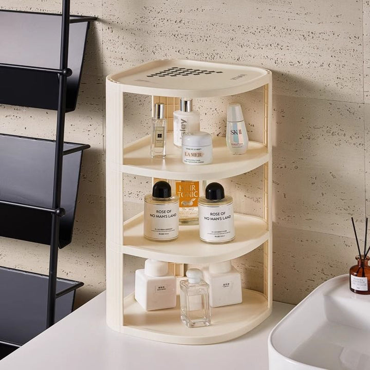 Modern Minimalist Plastic Rounded Square Corner Shelf Unit With 2-Tier For Entryway &amp; Living Room &amp; Bathroom