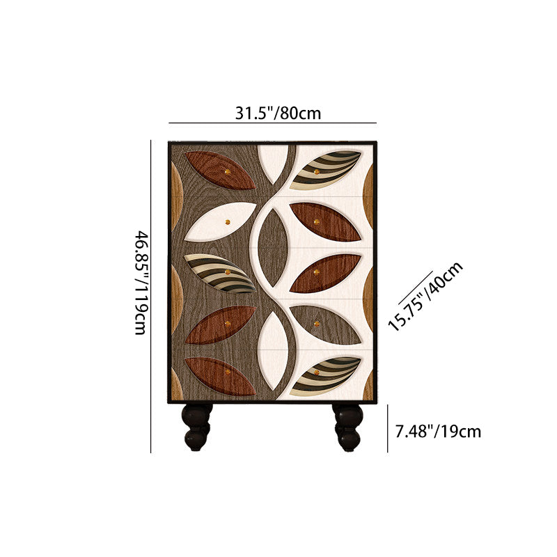 Armoire de rangement artistique contemporaine en bois massif avec façades de tiroirs sculptées, 5 tiroirs pour salon 