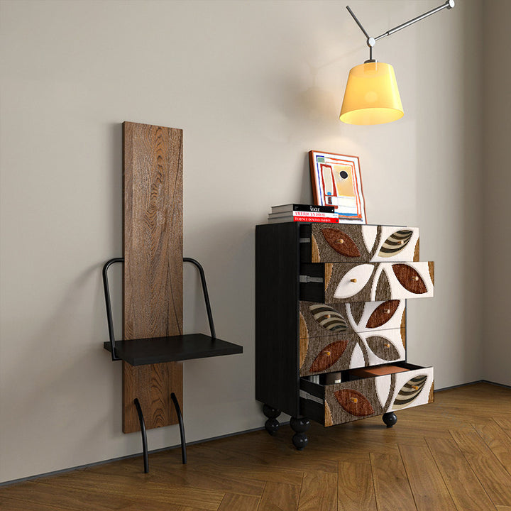 Armoire de rangement artistique contemporaine en bois massif avec façades de tiroirs sculptées, 5 tiroirs pour salon 