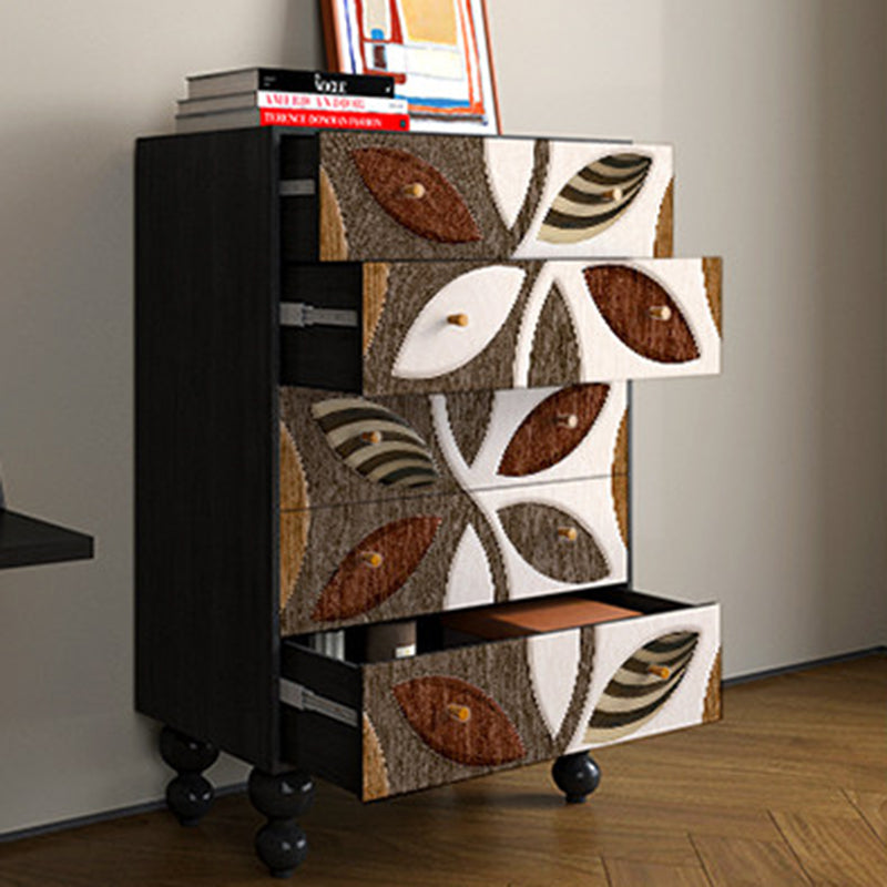 Armoire de rangement artistique contemporaine en bois massif avec façades de tiroirs sculptées, 5 tiroirs pour salon 