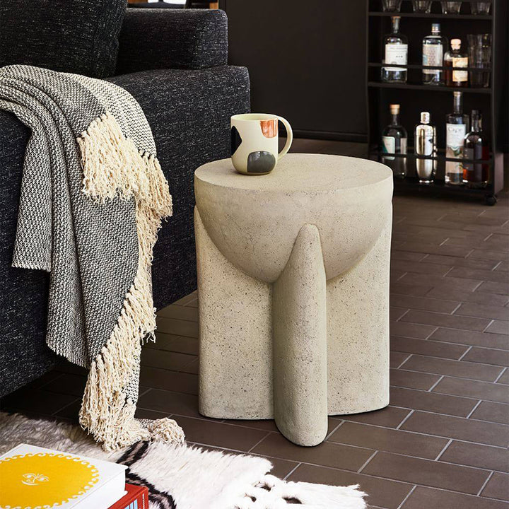 Modern Minimalist Cream Travertine Round Refined Side Table Solid Stone Accent End Table For Living Room & Bedroom