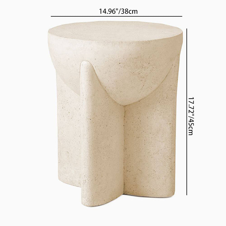 Modern Minimalist Cream Travertine Round Refined Side Table Solid Stone Accent End Table For Living Room & Bedroom