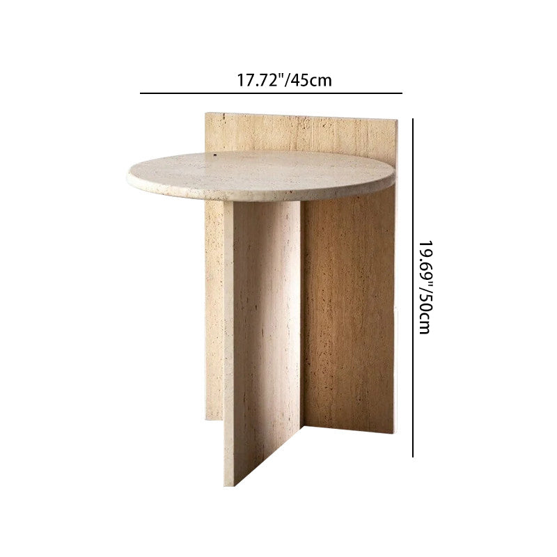 Moderner minimalistischer runder Beistelltisch aus gelbem Travertin, skulpturaler Steintisch für Wohnzimmer &amp; Schlafzimmer 